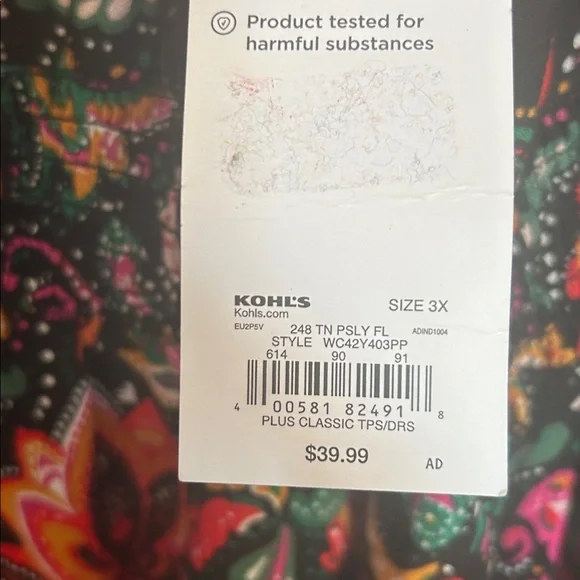 NWT Croft & Barrow Multicolor paisley 3/4 sleeve smocked dress size 3X - Picture 4 of 5